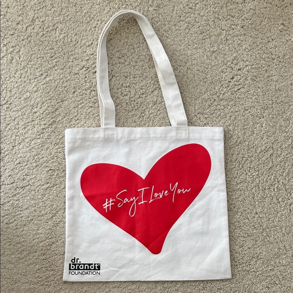 Dr. Brandt White  Canvas Tote with Red Heart Design